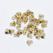 Brass Bead Cap Bails, Flat Round, Long-Lasting Plated, Nickel Free, Real 18K Gold Plated, 4x3.5mm, Hole: 2mm(X-KK-G331-03G-NF)