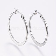 304 Stainless Steel Hoop Earrings, Hypoallergenic Earrings, Flat Ring Shape, Stainless Steel Color, 29~31x2mm, Pin: 0.7x1mm(EJEW-F105-21P)
