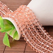 68pcs/Strands Faceted Rondelle Imitation Austrian Crystal Bead Strands, Grade AAA, Light Salmon, 8x5mm, Hole: 0.9~1mm, 14.17 inch(G-M185-8x5mm-30A)