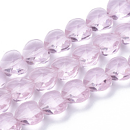 Transparent Glass Beads, Faceted, Heart, Pearl Pink, 10x10x6.5mm, Hole: 1mm(X-GLAA-Q066-10mm-A16)