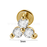 304 Stainless Steel Micro Pave Clear Cubic Zirconia Cartilage Earrings, Golden, Triangle, 10mm, Pin: 1.2mm(WG369ED-11)