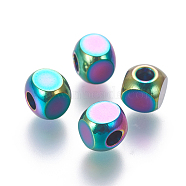 Ion Plating(IP) 304 Stainless Steel Spacer Beads, Cube, Rainbow Color, 6x6x6mm, Hole: 2.8mm(STAS-L216-15E)