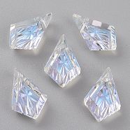 Embossed Glass Rhinestone Pendants, Faceted, Kite, Crystal Shimmer, 13x8x4mm, Hole: 1.2mm(GLAA-J101-01A-001SI)