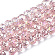 Electroplate Transparent Glass Beads Strands, AB Color Plated, Faceted, Round, Pink, 8x6mm, Hole: 1.2mm, about 79pcs/strand, 19.29 inch(49cm)(EGLA-Q125-004)