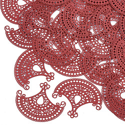 430 Stainless Steel Filigree Joiners Links, Spray Painted, Etched Metal Embellishments, Fan, Red, 35x42x0.3mm, Hole: 0.6~1.5mm(STAS-T042-05C)