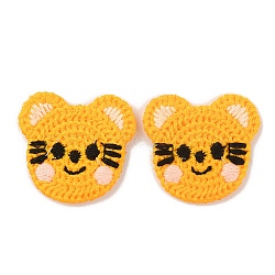 Animal Polyester Knitted Appliques, Costume Hat Bag Ornament Accessories, Tiger Pattern, 34x33x2.5mm(DIY-WH0399-42E)