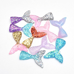 Resin Cabochons, with Glitter Powder, Mermaid Tail Shaped, Mixed Color, 41~45x33x7mm(CRES-Q196-26)