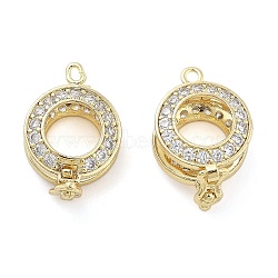 Brass with Clear Cubic Zirconia Fold Over Clasps, Ring, Real 18K Gold Plated, 19.5x13x7.5mm, Hole: 1.4mm(KK-Z080-11G)