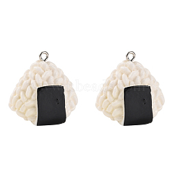 Resin Pendants, with Platinum Plated Iron Findings, Imitation Food, Rice Roll, White, 27~28x26~27x18mm, Hole: 2mm(X-RESI-T028-22)