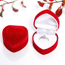 Velvet Ring Boxes, for Wedding, Jewelry Storage Case, Heart, Red, 4.8x4.8x3.5cm(HEAR-PW0001-040C)