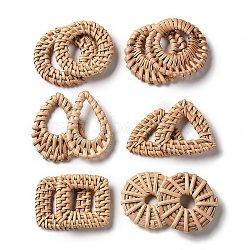 Handmade Reed Cane/Rattan Woven Linking Rings, For Making Straw Earrings and Necklaces, Mixed Shapes, BurlyWood, 12.5x8.5x1.8cm, 6pairs/box(WOVE-PH0001-12)