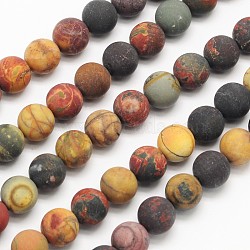 Frosted Round Natural Picture Jasper Beads Strands, 10mm, Hole: 1mm, about 40pcs/strand, 15.5 inch(G-N0166-48-10mm)