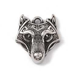 304 Stainless Steel Pendants, Wolf Head, Antique Silver, 21.5x19x6.5mm, Hole: 2mm(STAS-E158-05AS)