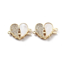 Valentine's Day Brass Micro Pave Cubic Zirconia Box Clasps, with Shell, Real 18K Gold Plated, Heart, White, 12x17x3.2mm, Hole: 1mm(KK-H462-07G-02)
