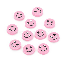 Handmade Polymer Clay Cabochons, Flat Round with Expression, Pink, 9~10x1~2mm, about 5000pcs/1000g(CLAY-N006-94E)