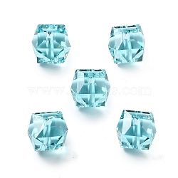 Imitation Austrian Crystal Beads, K9 Glass, Square Faceted, Dark Turquoise, 10x10x10mm, Hole: 1.8mm(GLAA-R002-02F)