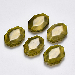 Imitation Gemstone Acrylic Beads, with Glitter Powder, Faceted, Octagon, Yellow Green, 38.5x28.5x9mm, Hole: 3mm, about 70pcs/500g(OACR-R075-04G)