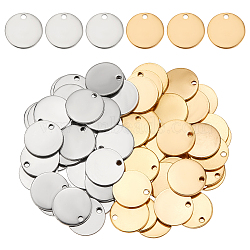 Elite 60Pcs 2 Colors Ion Plating(IP) 304 Stainless Steel Charms, Stamping Blank Tags, Smooth Surface, Flat Round, Mixed Color, 15x1mm, Hole: 1.5~2mm, 30pcs/color(STAS-PH0005-64)