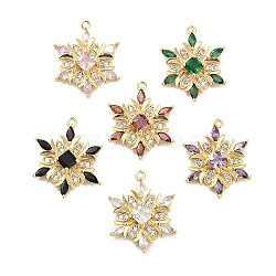 Brass Micro Pave Colorful Cubic Zirconia Pendants, Snowflake, Real 18K Gold Plated, 20.5x16x4mm, Hole: 1.2mm(KK-C054-01G)