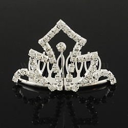 Fashionable Wedding Crown Rhinestone Hair Combs, Bridal Tiaras, Child Tiaras, with Iron and Brass Base, Crystal, 43x58mm(OHAR-R271-03)