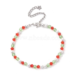 Faceted Bicone Imitation Austrian Crystal & Round Shell Pearl Beaded Bracelets for Women, Colorful, 7-1/4 inch(18.5cm)(BJEW-JB10770)