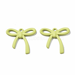 Spray Painted Alloy Pendants, Cadmium Free & Nickel Free & Lead Free, Bowknot, Yellow Green, 24x25x2mm, Hole: 1.8mm(PALLOY-Q434-009B-NR)