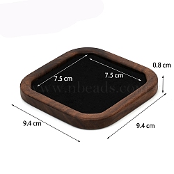 Wood with Velvet Jewelry Plate, Storage Tray for Rings, Necklaces, Bracelet, Earring, Square, Black, 9.4x9.4x0.8cm(PW-WG18053-02)
