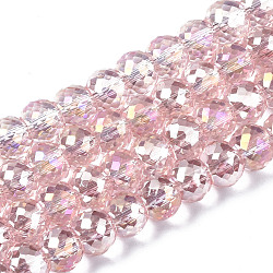 Electroplate Transparent Glass Beads Strands, AB Color Plated, Faceted, Round, Pink, 8x6mm, Hole: 1.2mm, about 79pcs/strand, 19.29 inch(49cm)(EGLA-Q125-004)