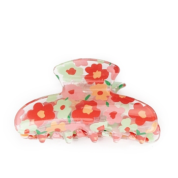 Flower PVC Claw Hair Clips, Orange Red, 83x43x41mm