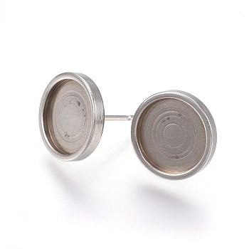 304 Stainless Steel Stud Earring Settings, Flat Round, Stainless Steel Color, 12x2mm, Tray: 10mm, Pin: 0.7mm