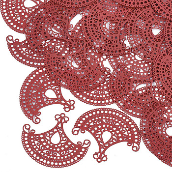 430 Stainless Steel Filigree Joiners Links, Spray Painted, Etched Metal Embellishments, Fan, Red, 35x42x0.3mm, Hole: 0.6~1.5mm