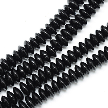 Synthetic Black Stone Bead Spacer Strands, Rondelle, 6~7x3mm, Hole: 1mm, about 123~127pcs/strand, 14.7~15.2 inch
