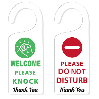 Acrylic Notice Door Hanger Sign, Public Warning Sign, Please Knock/Do Not Disturb, Word, 240x90x5mm, 2pcs/set