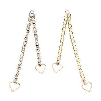 Brass Pave Rhinestone Chain with Heart Big Pendants, Cadmium Free & Nickel Free & Lead Free, Real 18K Gold Plated, Crystal, 80x6x3mm, Hole: 2.5mm