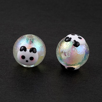 UV Plating Rainbow Iridescent Acrylic Enamel Beads, Round, Panda, 16~18mm, Hole: 2.5mm