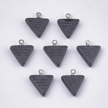 Handmade Porcelain Charms, Frosted, with Brass Findings, Triangle, Platinum, Gray, 14~15x12x4mm, Hole: 1.5mm