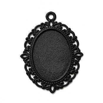 Electrophoresis Alloy Oval Pendant Cabochon Settings, Cadmium Free & Nickel Free & Lead Free, Black, Tray: 25x18mm, 37.5x27x2mm, Hole: 2mm