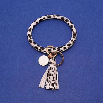 Leopard Print Leather Wristlet Bracelet Keychain, with Metal Findings, Key Ring Lanyard, Golden, 8mm, Inner Diameter: 8.3cm