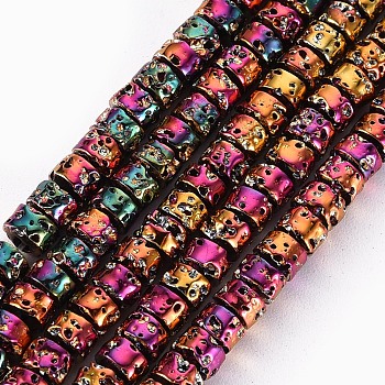 Electroplated Natural Lava Rock Beads Strands, Flat Round/Disc, Heishi Beads, Bumpy, Colorful, 4x3mm, Hole: 1mm, about 134pcs/strand, 15.55''(39.5cm)