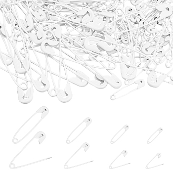 200Pcs 4 Styles Spray Painted Iron Safety Pins, White, 50pcs/style