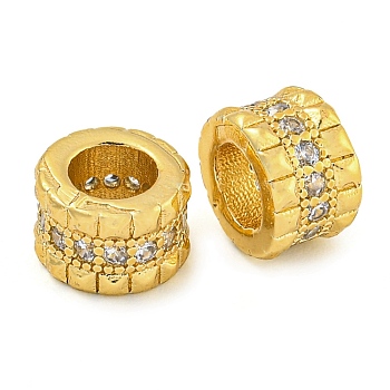 Rack Plating Brass Micro Pave Cubic Zirconia European Style Beads, Large Hole Beads, Long-Lasting Plated, Lead Free & Cadmium Free, Rondelle, Real 18K Gold Plated, 8x5.5mm, Hole: 4.5mm