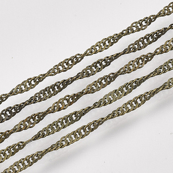 Soldered Brass Covered Iron Singapore Chains, Water Wave Chains, with Spool, Antique Bronze, 2x1.2x0.3mm, about 328.08 Feet(100m)/roll