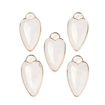 Natural Quartz Crystal Pendants, with Golden Tone Brass Findings, Heart Charms, 33.5x17x5.5~6.5mm, Hole: 6x5mm