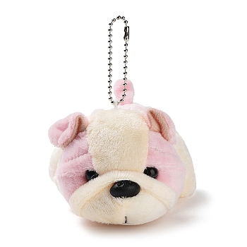 Velvet Dog Keychain, with PP Cotton Filling & Metal Clasp, Pearl Pink, 11cm