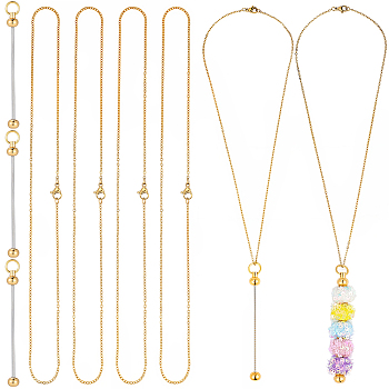 6Pcs 304 Stainless Steel Cable Chain Necklaces for Men Women, with 6Pcs Iron Bar Beadable Keychain, Golden, Necklace: 17.72 inch(45cm)