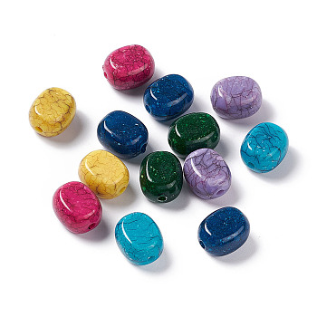 Crackle Opaque Acrylic Beads, Imitation Turquoise, Oval, Mixed Color, 17x14.5x10.5mm, Hole: 3mm, about 237pcs/500g