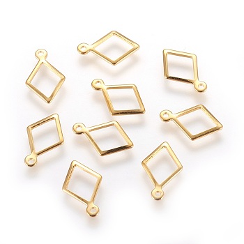 304 Stainless Steel Charms, Rhombus, Golden, 14x9x1mm, Hole: 1mm
