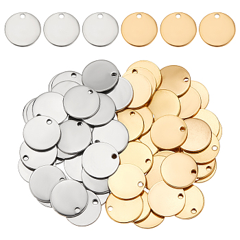 Elite 60Pcs 2 Colors Ion Plating(IP) 304 Stainless Steel Charms, Stamping Blank Tags, Smooth Surface, Flat Round, Mixed Color, 15x1mm, Hole: 1.5~2mm, 30pcs/color