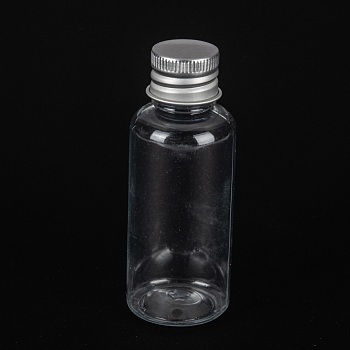 PET Plastic Mini Storage Bottle, Travel Bottle, for Cosmetics, Cream, Lotion, liquid, with Aluminum Screw Top Lid , Platinum, 2.9x7.7cm, Capacity: 30ml(1.01fl. oz)