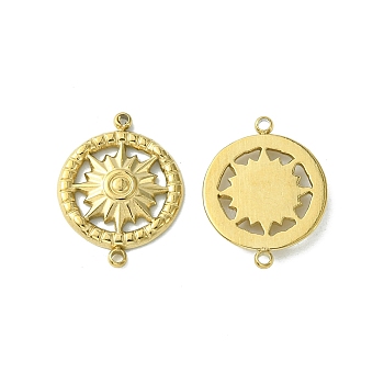304 Stainless Steel Connector Charms, Flat Round Links, Real 14K Gold Plated, 16x12.5x2mm, Hole: 1mm